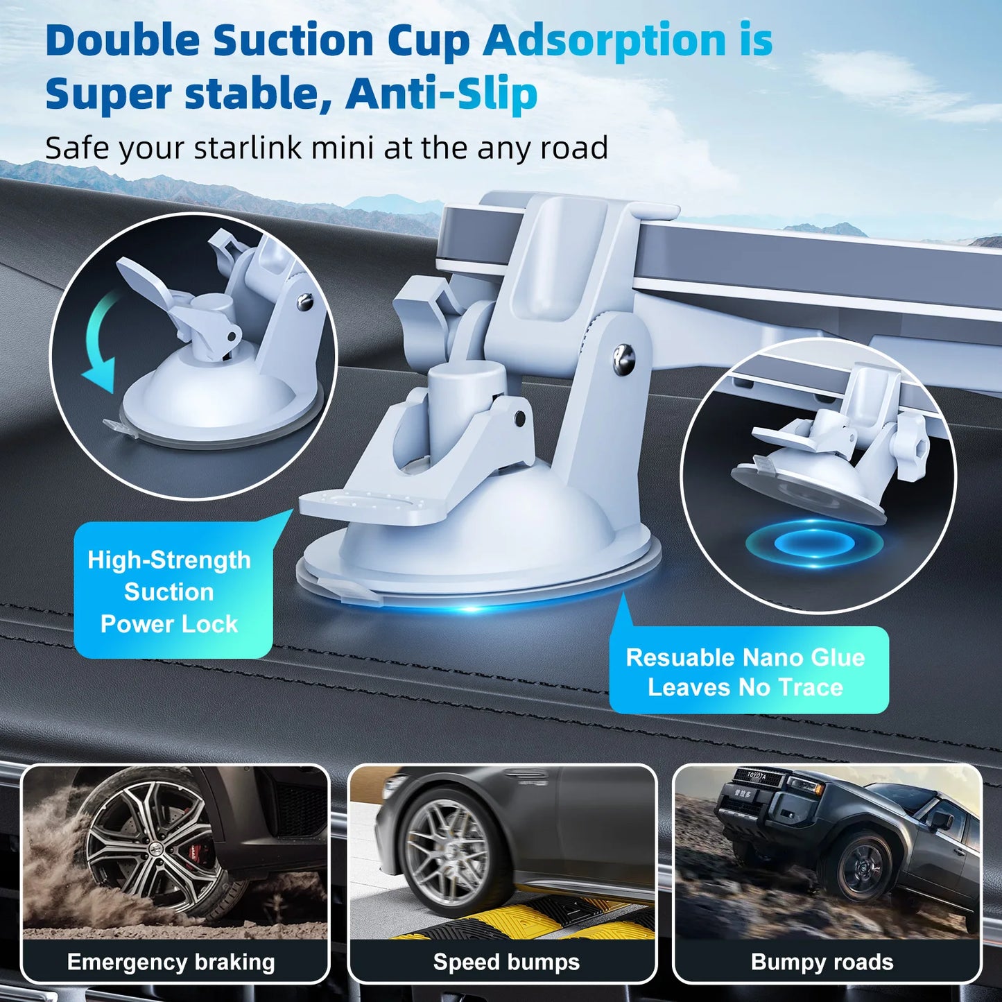 One Bracket 2 Suction Cups For Starlink Mini Sunroof Suction Cup Car Mount Bracket Navigation For Starlink Mini Mounting Kit
