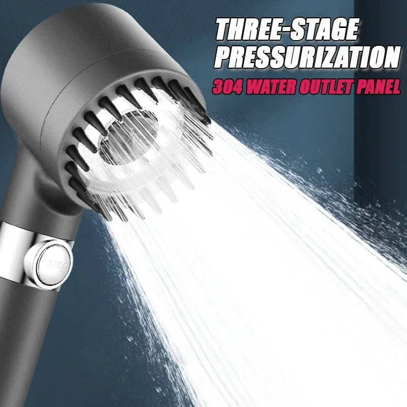 High Pressurized Filter Shower Head 3-mode Adjustable Spray with Massage Brush