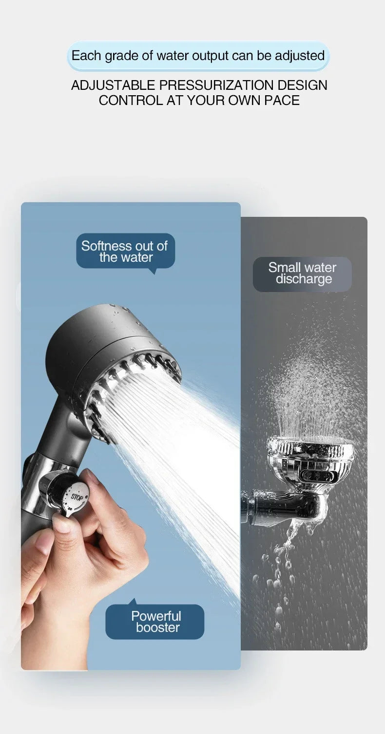 High Pressurized Filter Shower Head 3-mode Adjustable Spray with Massage Brush