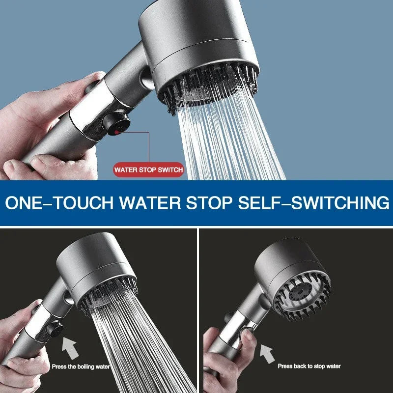High Pressurized Filter Shower Head 3-mode Adjustable Spray with Massage Brush