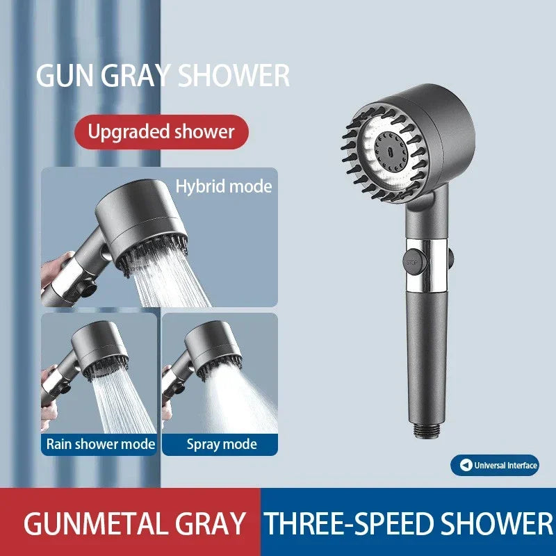 High Pressurized Filter Shower Head 3-mode Adjustable Spray with Massage Brush