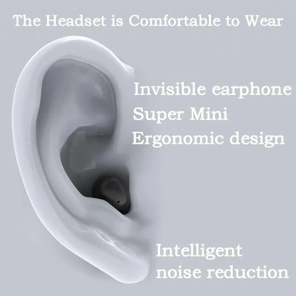 SK18 Mini Invisible Headphones Wireless Bluetooth 5.3 Headphones Bass Sleeping Headphones with Microphone Noise Cancellation HD