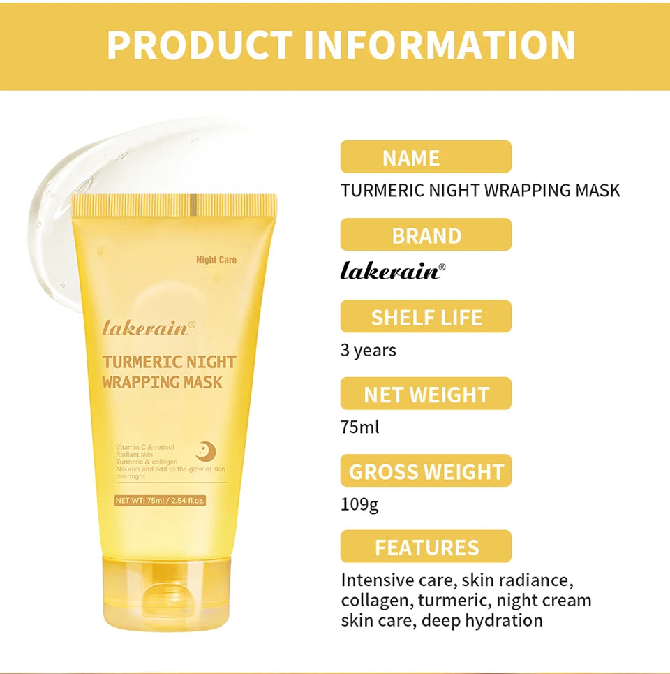 Kojic Acid Turmeric Overnight Wrapping Peel Off Mask Nourishes Hydrolyzed Collagen Glowing Skin Skin Firmnes Korean Skincare