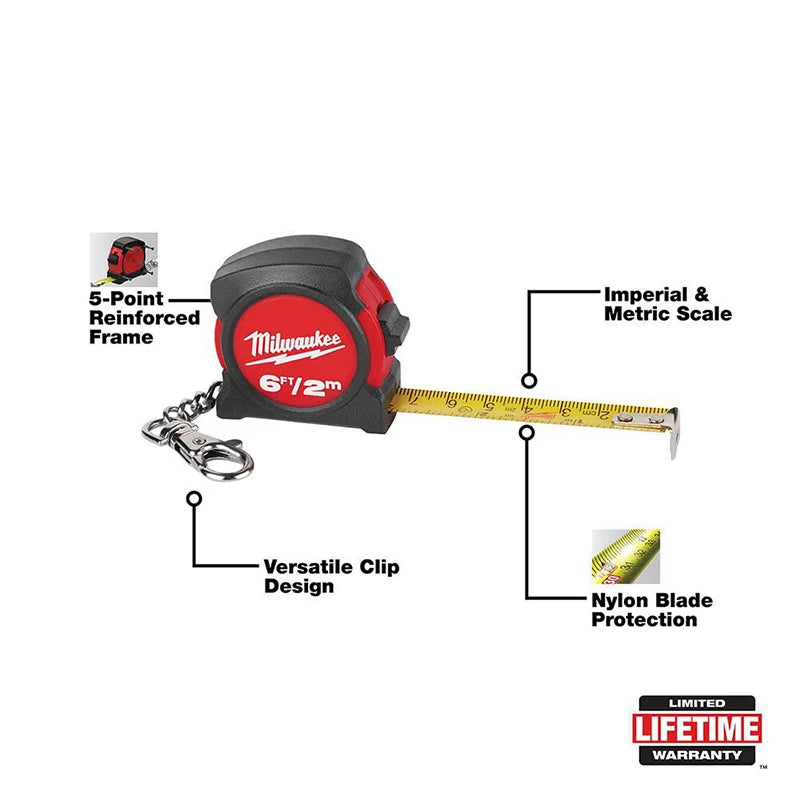 Milwaukee 48-22-5506 Mini Tape Measure 2M Delicate Small Pendant Carry-on Key Buckle Ornament Gift Instrument