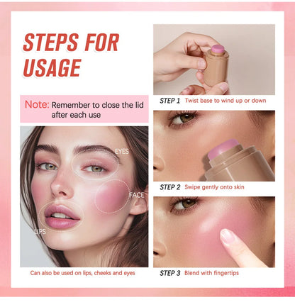 Magic Blush Stick 3-in-1 Cheek Lip Tinted Moistured Blush Stick Silky Brighten Blush Cream Blusher Cosmetics Tubes Matte Contour