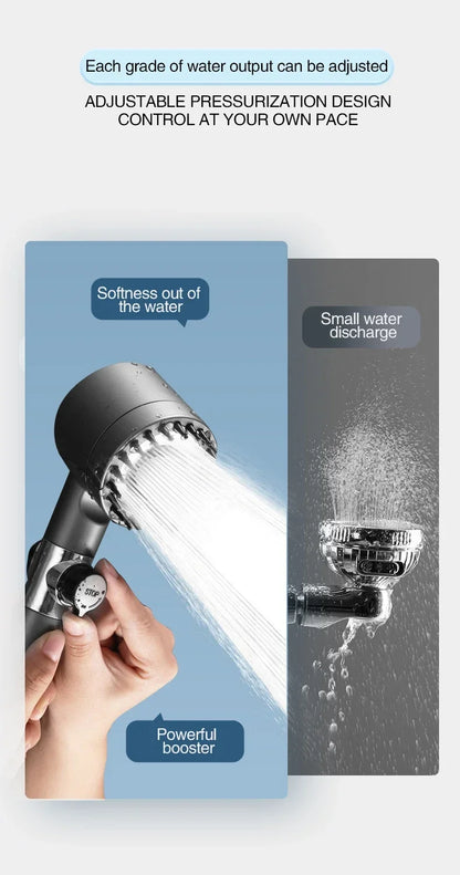 High Pressurized Filter Shower Head 3-mode Adjustable Spray with Massage Brush