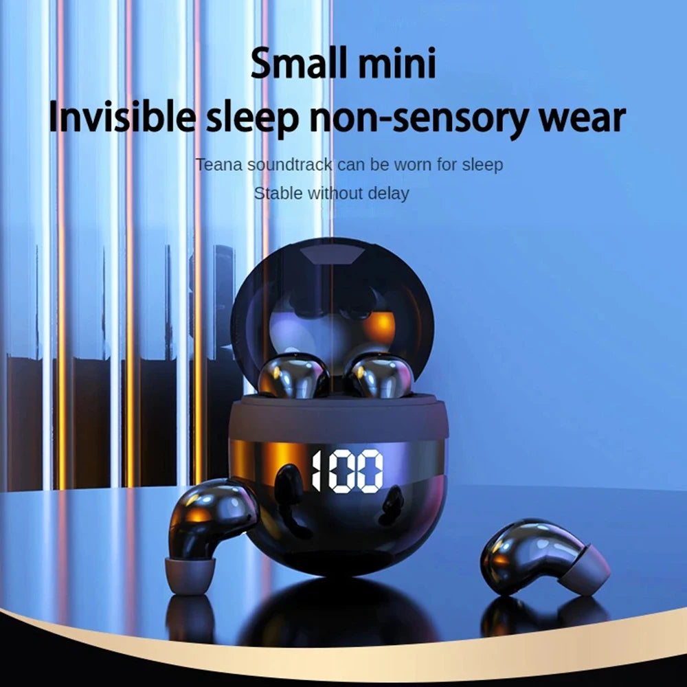 SK18 Mini Invisible Headphones Wireless Bluetooth 5.3 Headphones Bass Sleeping Headphones with Microphone Noise Cancellation HD