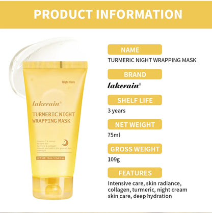 Kojic Acid Turmeric Overnight Wrapping Peel Off Mask Nourishes Hydrolyzed Collagen Glowing Skin Skin Firmnes Korean Skincare